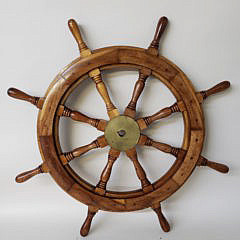 Vintage Teak and Brass Ship’s Wheel