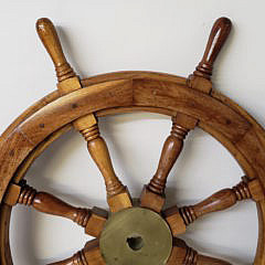 Vintage Teak and Brass Ship’s Wheel