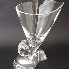 Signed Steuben Clear Crystal Snail Scroll Form Art Glass Vase