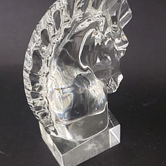 Signed Steuben Clear Crystal Horse Head Figurine Paperweight