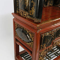 Chinese Parcel-Gilt Cinnabar Red Lacquered Shrine, Qing Dynasty