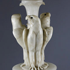 Italian Carved Alabaster Domed Lamp on Pedestal