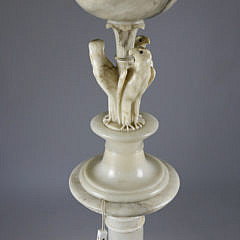 Italian Carved Alabaster Domed Lamp on Pedestal