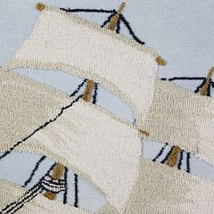 Vintage Hooked Rug Portrait of a Three Masted American Ship at Full Sail