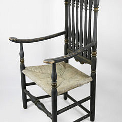 American William and Mary Heart and Crown Black-Painted Banister Back Armchair, circa 1710-1730