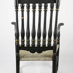 American William and Mary Heart and Crown Black-Painted Banister Back Armchair, circa 1710-1730