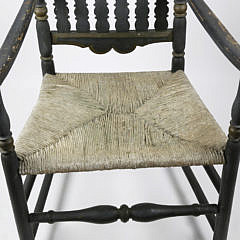 American William and Mary Heart and Crown Black-Painted Banister Back Armchair, circa 1710-1730