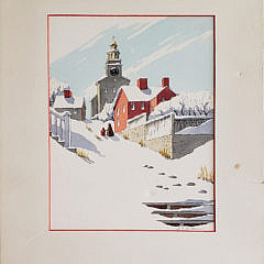 Doris and Richard Beer Watercolor on Paper, “Snowy Stone Alley”, Nantucket