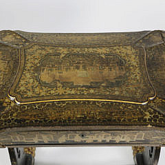 Chinese Export Gilt and Black Lacquer Sewing Table, circa 1835