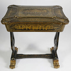 Chinese Export Gilt and Black Lacquer Sewing Table, circa 1835