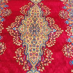 Vintage Red Hue Hand Knotted Wool Persian Kerman Carpet