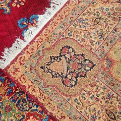 Vintage Red Hue Hand Knotted Wool Persian Kerman Carpet