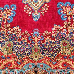 Vintage Red Hue Hand Knotted Wool Persian Kerman Carpet