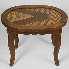 Prisoner Made Folk Art Victory Inlaid Specimen Wood Occasional Table