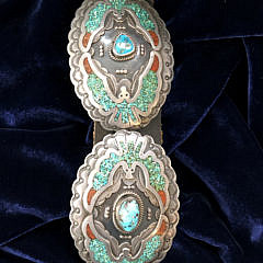 John Nelson Navajo Sterling Silver, Turquoise and Coral Concho Belt