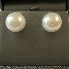 Pair of 13mm White South Sea Pearl Earrings, 14k