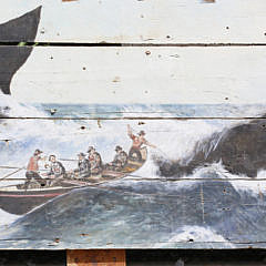 Oil on Old Floor Board “Nantucket Primitive Whaling Scene”