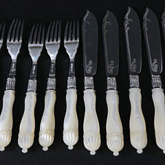 English Sterling Silver Fish Service with Mother-of-Pearl Handles