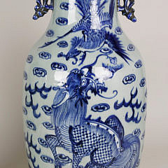 Two Chinese Blue and White Porcelain Temple Vases