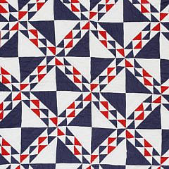 Vintage Patriotic Red White and Blue “Flying Geese” Patchwork Quilt circa 1940s