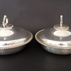 Pair of English Silver Plated Round Covered Condiment Dishes