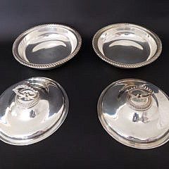 Pair of English Silver Plated Round Covered Condiment Dishes