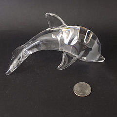 Signed Steuben Clear Crystal Breaching Dolphin Figurine Paperweight