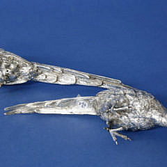 Pair of Asprey & Co. Cast Sterling Silver Pheasants, circa 1988