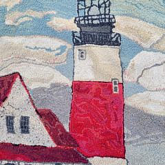 Stunning Vintage Sankaty Light Nantucket Folk Art Hooked Rug