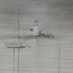 Robert Perrin Watercolor on Paper  “Slack Tide at Brant Point with Seagull”