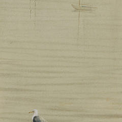 Robert Perrin Watercolor on Paper  “Slack Tide at Brant Point with Seagull”