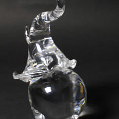 Large Vintage Signed Steuben clear Crystal Glass Trumpeting Elephant Figure