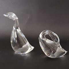 Pair of Lloyd Atkins Signed Steuben Clear Crystal Geese Figurines