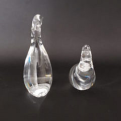 Pair of Lloyd Atkins Signed Steuben Clear Crystal Geese Figurines