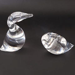 Pair of Lloyd Atkins Signed Steuben Clear Crystal Geese Figurines