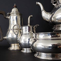 George VI Sterling Silver Five Piece Tea Service, Birmingham, 1945-46