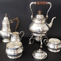 George VI Sterling Silver Five Piece Tea Service, Birmingham, 1945-46