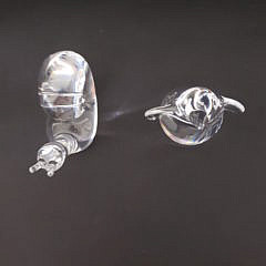 Signed Steuben Clear Crystal Penguin and Snail Figurine Paperweight Hand Cooler