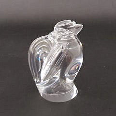 Signed Steuben Clear Crystal Rooster Figurine Paperweight Hand Cooler