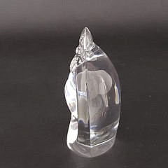 Signed Steuben Clear Crystal Rooster Figurine Paperweight Hand Cooler