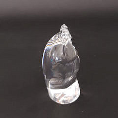 Signed Steuben Clear Crystal Rooster Figurine Paperweight Hand Cooler