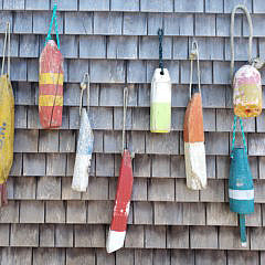 Collection of 7 Vintage Nantucket Hand Carved and Painted Buoys