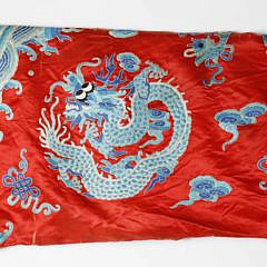 Fine Antique Late Qing Dynasty Chinese Red Silk Embroidered Dragon Robe, late 19th Century