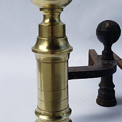 Pair of Boston Brass Ball Top Lighthouse Form Andirons, early 19th century