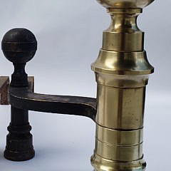 Pair of Boston Brass Ball Top Lighthouse Form Andirons, early 19th century