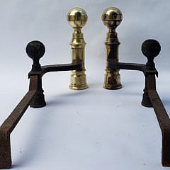 Pair of Boston Brass Ball Top Lighthouse Form Andirons, early 19th century