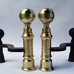 Pair of Boston Brass Ball Top Lighthouse Form Andirons, early 19th century