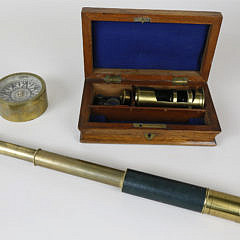 English Cased Handheld Microscope and Lifeboat Compass