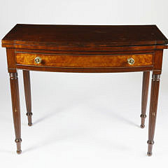 American Federal Mahogany and Maple Bow-front Games Table