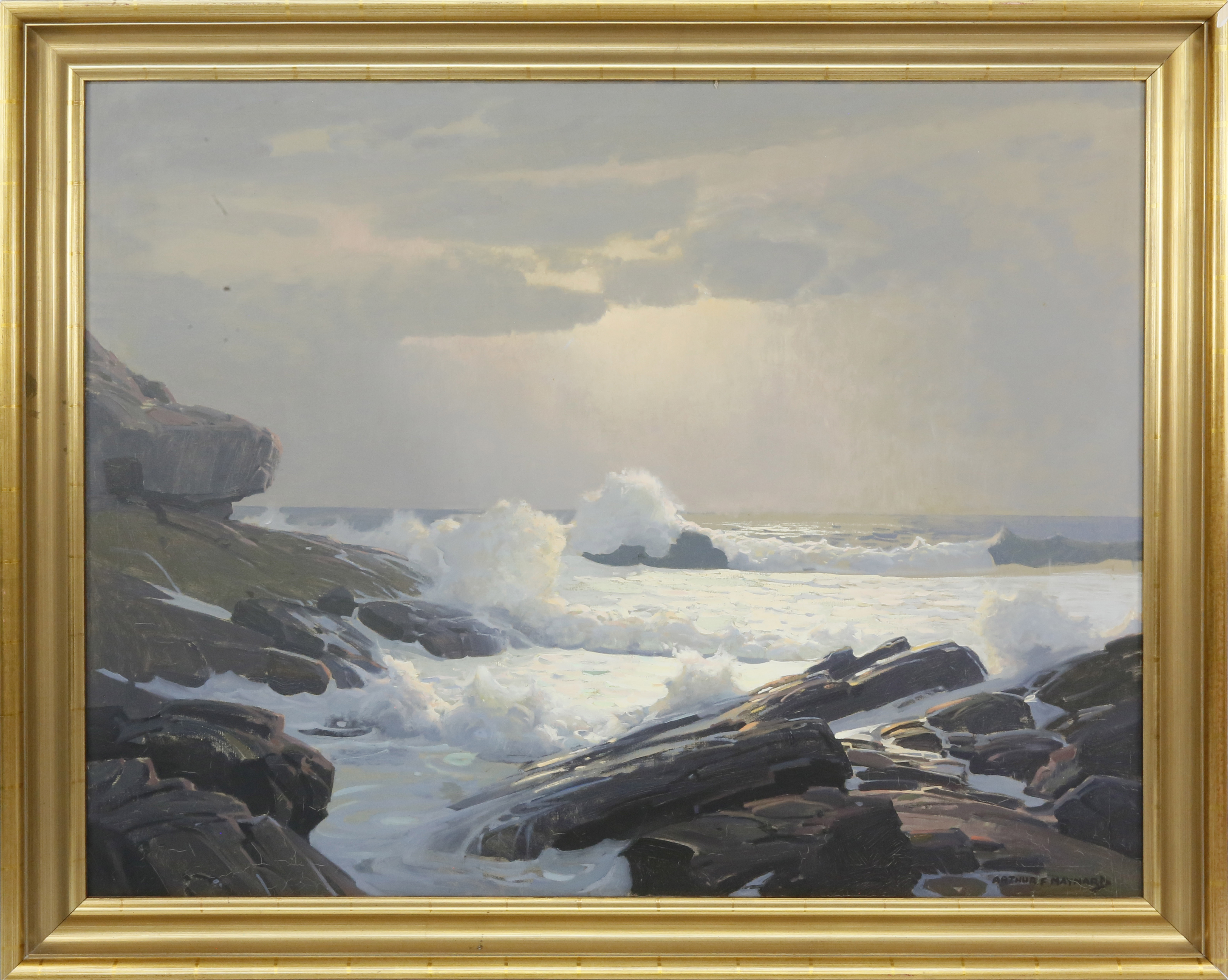 Arthur F. Maynard Oil on Canvas “Rocky Coastline” - Arthur F. Maynard ...